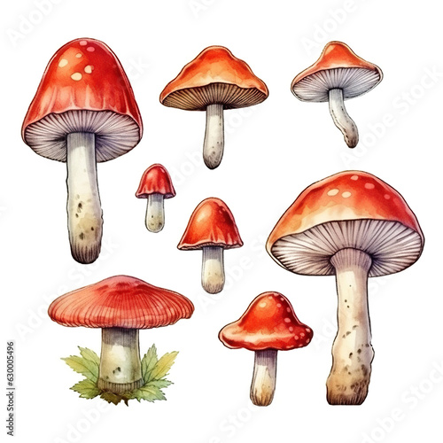 Watercolor mushrooms set. Hand drawn illustration isolated on white background.