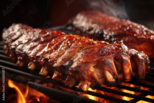 close-up of juicy bbq ribs on a grill Fototapet