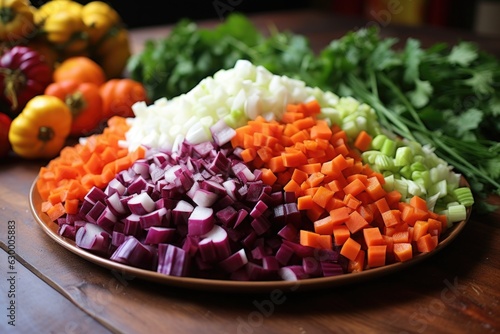 chopped vegetables for beetroot soup preparation