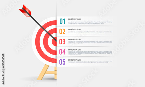Infographic target with 5 steps to success. Business goal. Vector illustration.