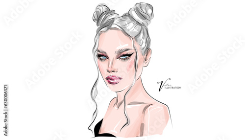 Beautiful young woman with makeup, hand drawn in vector format.