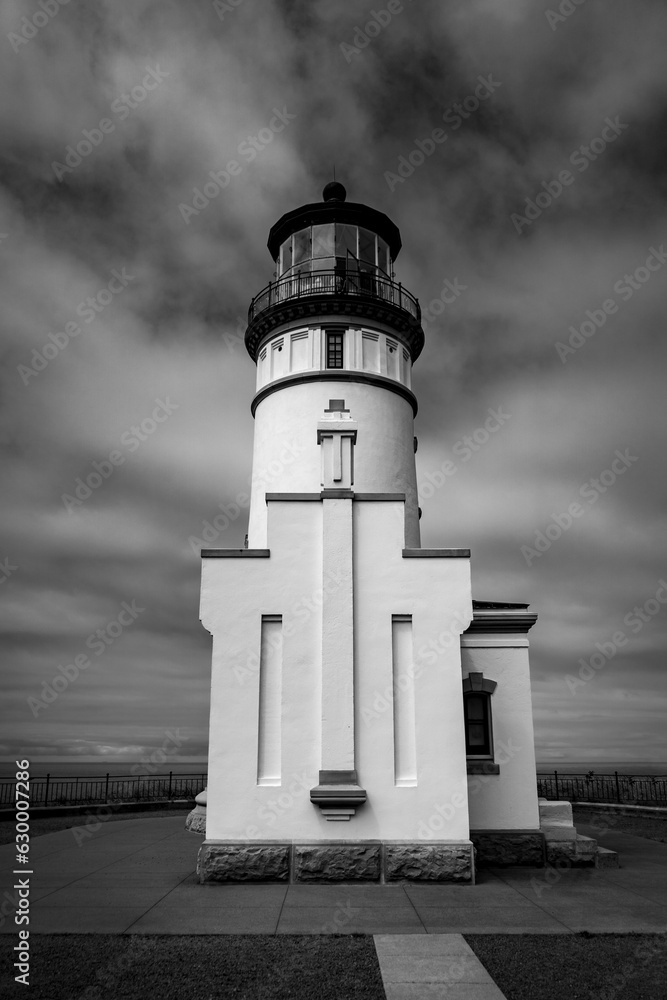 Grayscale of a beautiful Cape Disappointment Lighthouse