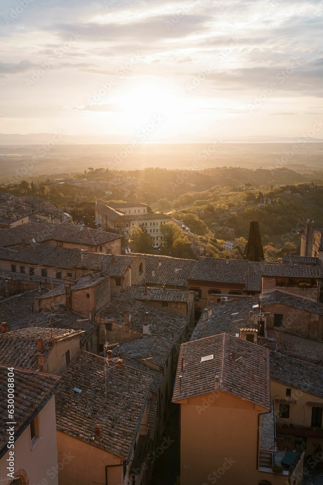 Scenic view of Montepulciano during sunset, Italy