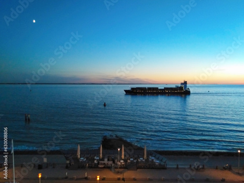 ship at sunset photo