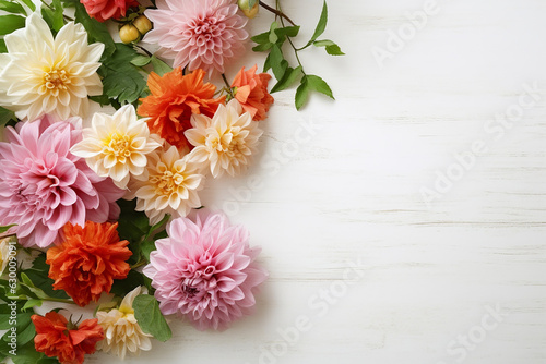 Festive Flower Composition on White Wooden Background - Created with Generative AI Tools