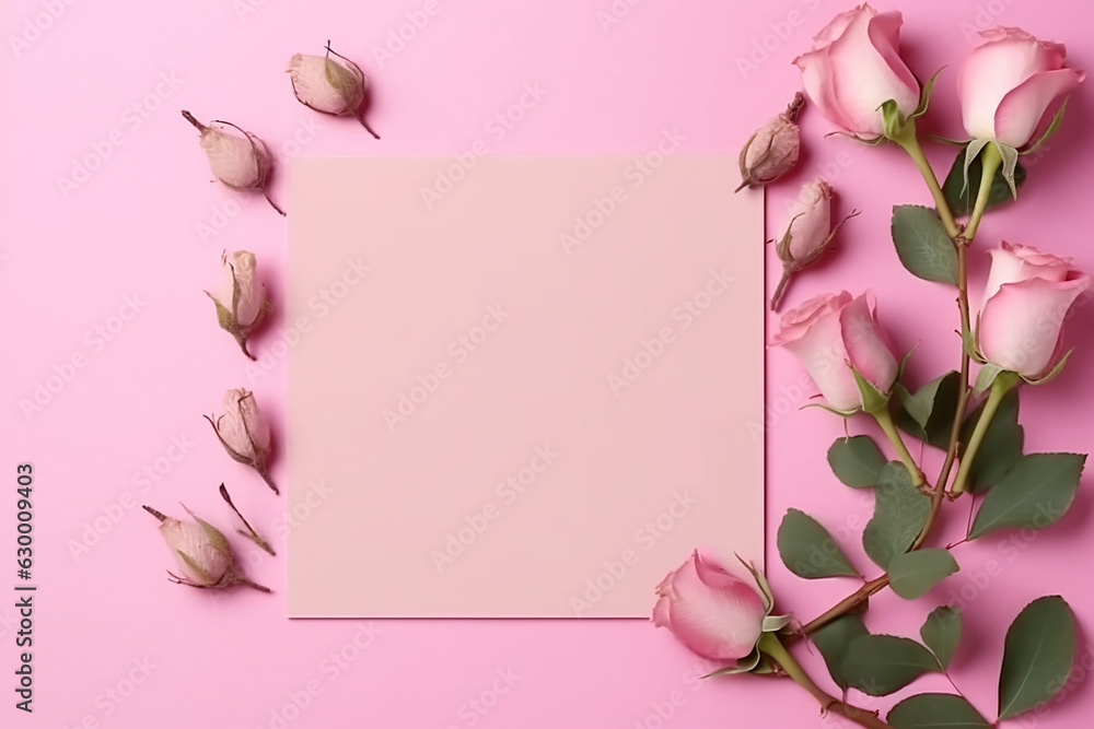 Rose Flower Bud Frame on Pink Background - Created with Generative AI Tools Rose Flower Bud Frame on Pink Background - Created with Generative AI Tools