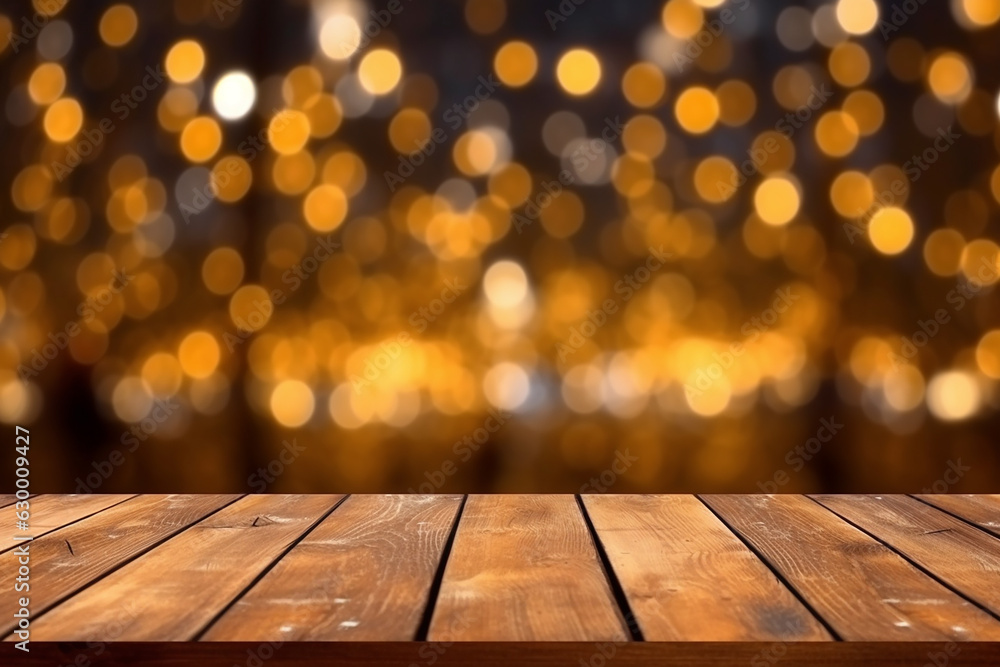 Rustic Wood Table in Front of Christmas Light Night - Abstract Circular Bokeh Background, Created with Generative AI Tools Rustic Wood Table in Front of Christmas Light Night - Abstract Circular Bokeh Background, Created with Generative AI Tools