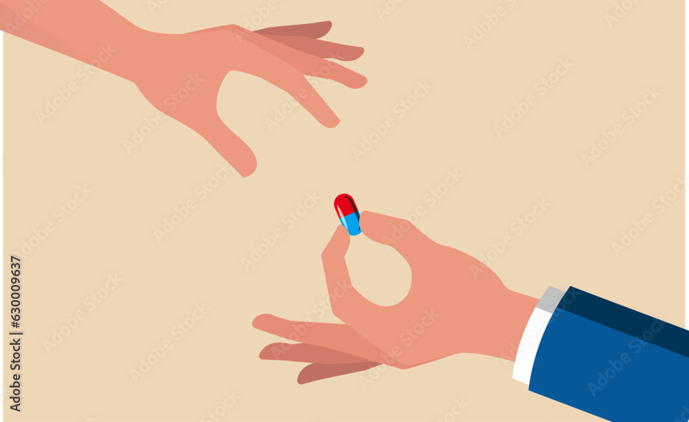 hand handing a pill to another hand