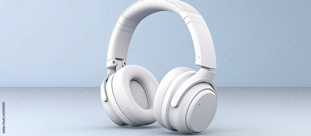 White Modern Headphones With a Wireless Feature and a Case, Copy Space Background White Modern Headphones With a Wireless Feature and a Case, Copy Space Background