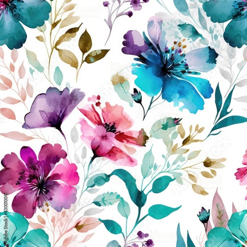 botanical colorful floral pattern backdrop in hand drawn style generative ai