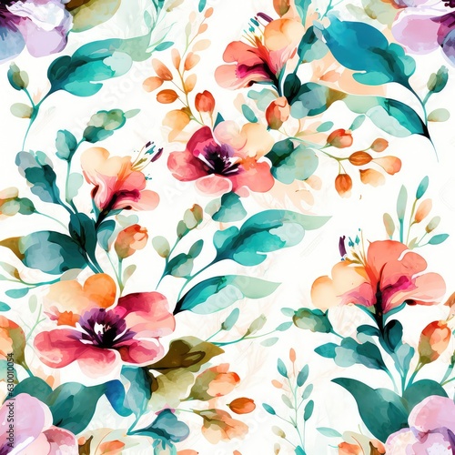 watercolor style natural flower bloom pattern background generative ai