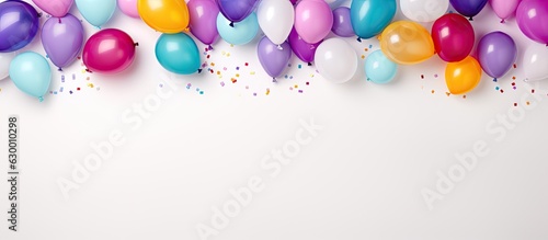 colorful balloons on a white background with space for text. It can be used as a background for various