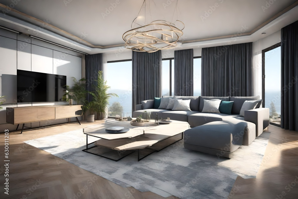 Fototapeta premium modern living room with fireplace