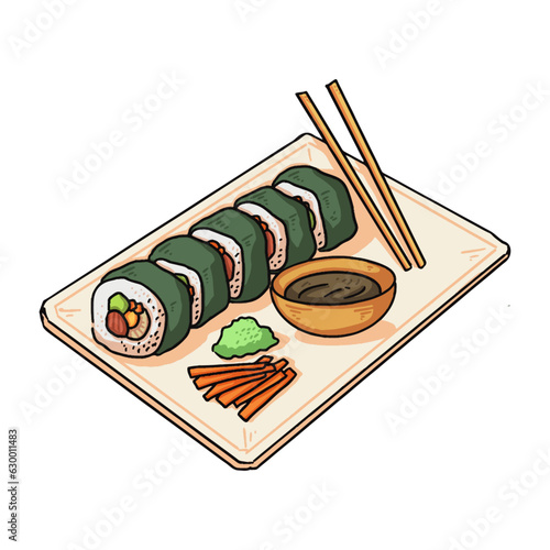 Sushi japanese famous food illustration
