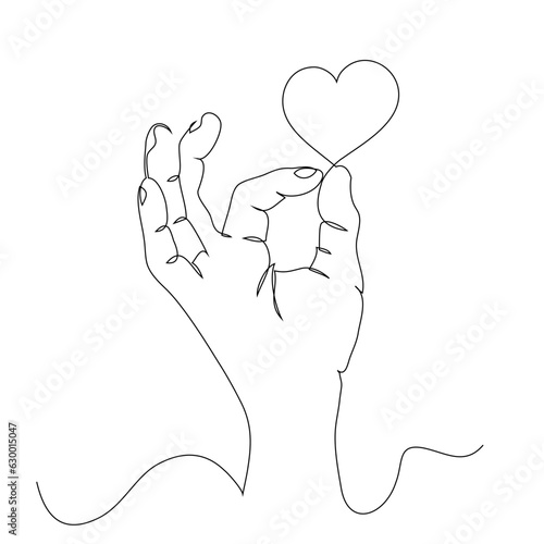 Hands with sign ok  holding like 'heart', in pursuit of public popularity in social networks, continuous line drawing, concept vector illustration