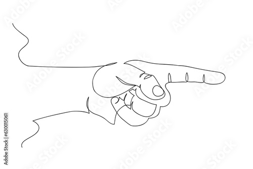 Hand showing something with index finger, continuous line drawing, vector illustration
