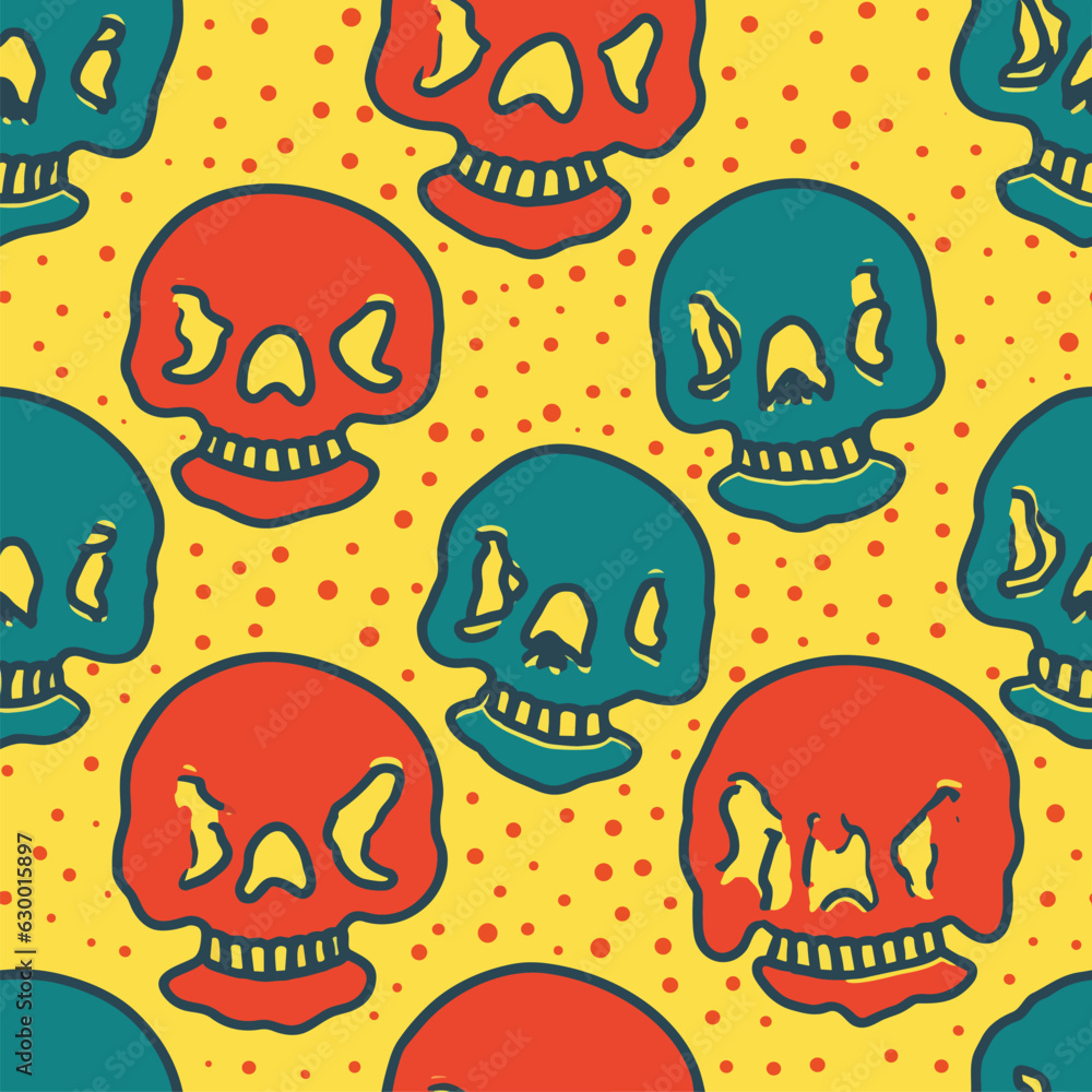 Seamless Colorful Skull Pattern.

Seamless pattern of Skulls in colorful style. Add color to your digital project with our pattern!