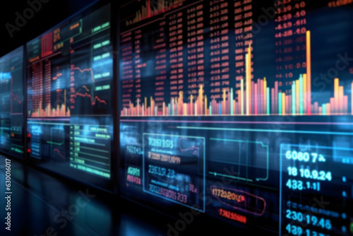 stock market graph, chart, index on display, finance, investment, online stock trading concept soft blurred background. © Sunday Cat Studio