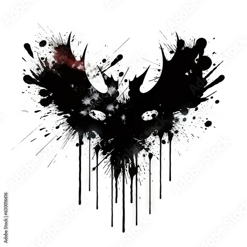 Black Rorschach inkblot with interesting shape on a white background. 