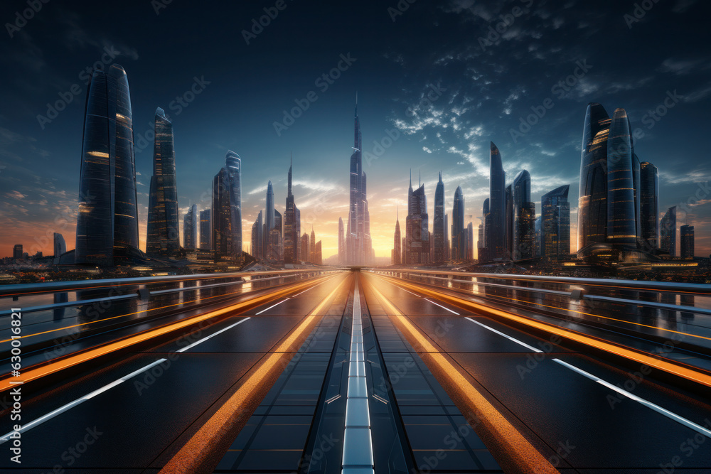 Naklejka premium empty floor with city background