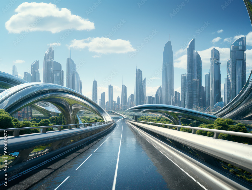 Fototapeta premium empty road with city background.