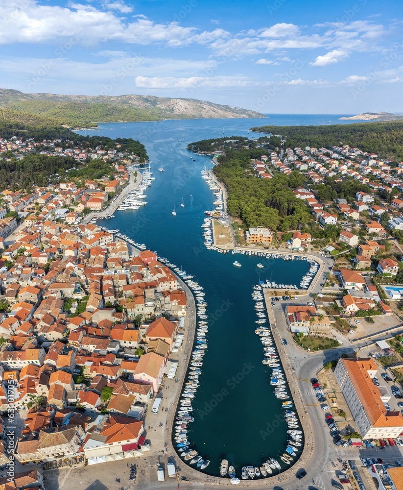 Aerial view of beautiful ancient town of Stari Grad on Hvar island in Croatia