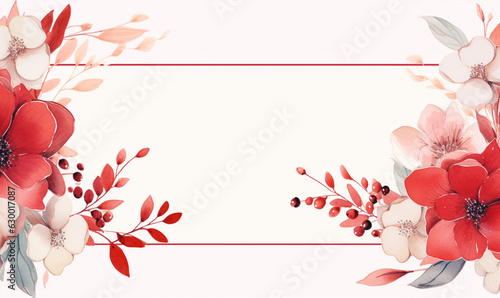 Fototapeta Naklejka Na Ścianę i Meble -  watercolor bright abstract background red flowers, frame, texture, pattern. template for design