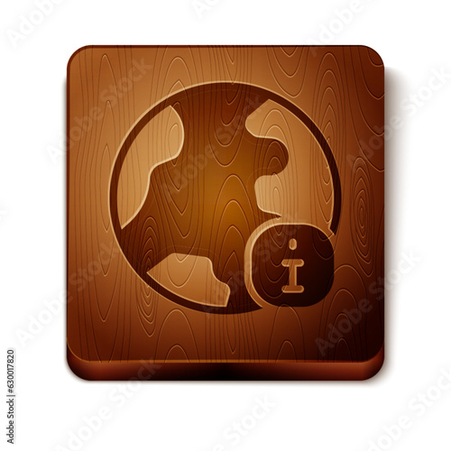 Brown World news icon isolated on white background. Breaking news, world news tv. Wooden square button. Vector