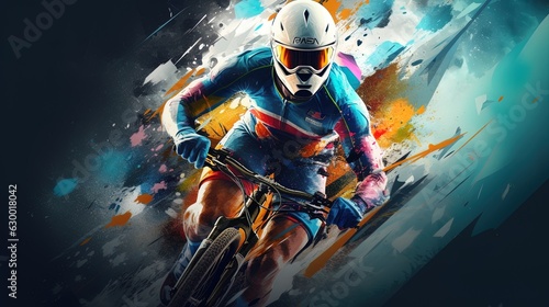 Bicycle racer on a sports background, generated by AI