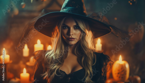 Hot halloween witch ready for a spooky night. Generative AI illustrations