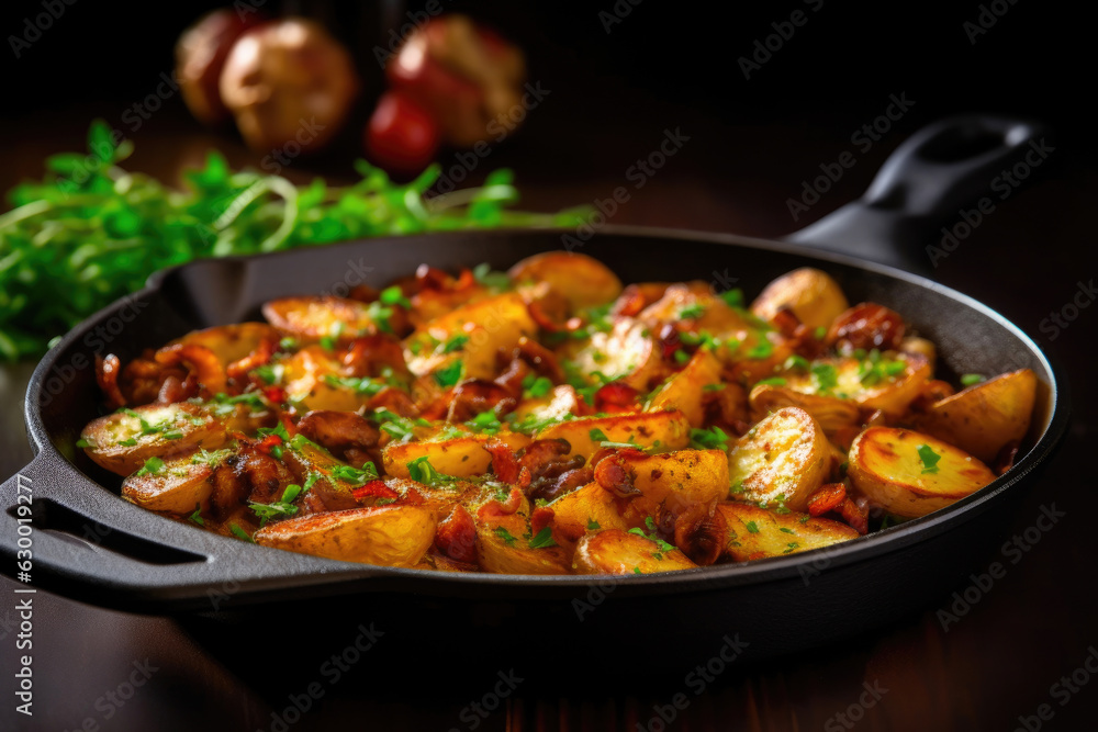 Hearty Skillet Baked Potatoes with Garlic and Chanterelles