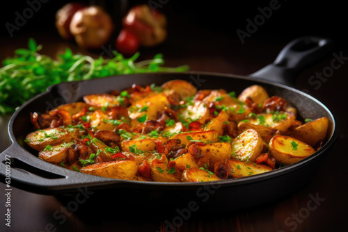 Hearty Skillet Baked Potatoes with Garlic and Chanterelles