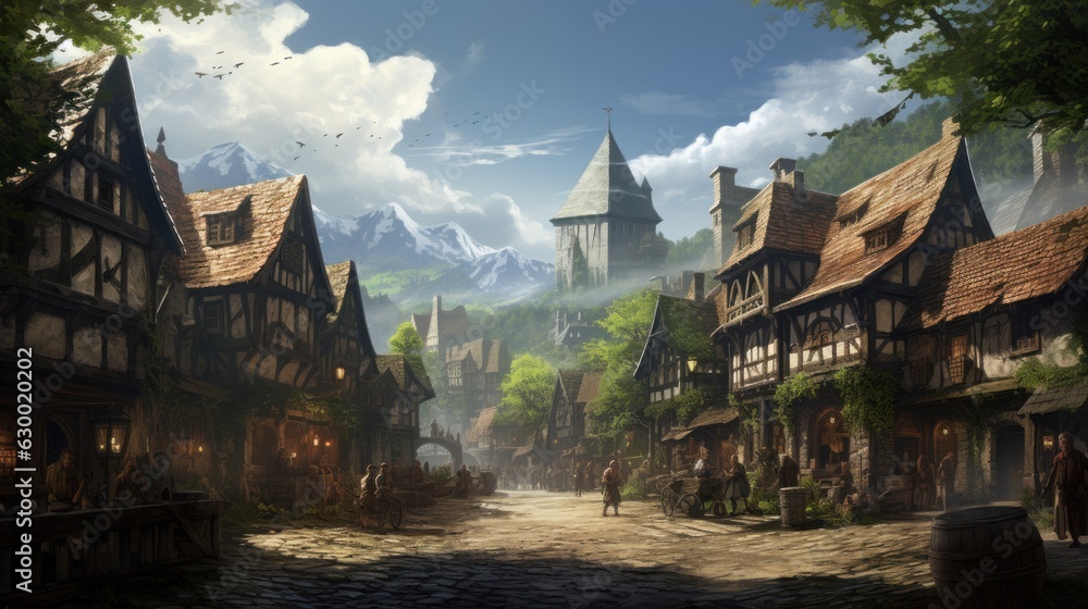 Obraz premium Fantasy RPG Village Game Artwork