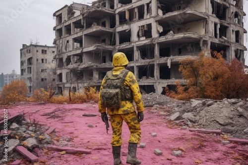 soldiers posing in the ruins of the building