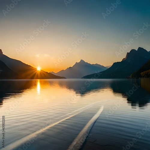 sunset on the lake generated by AI technology