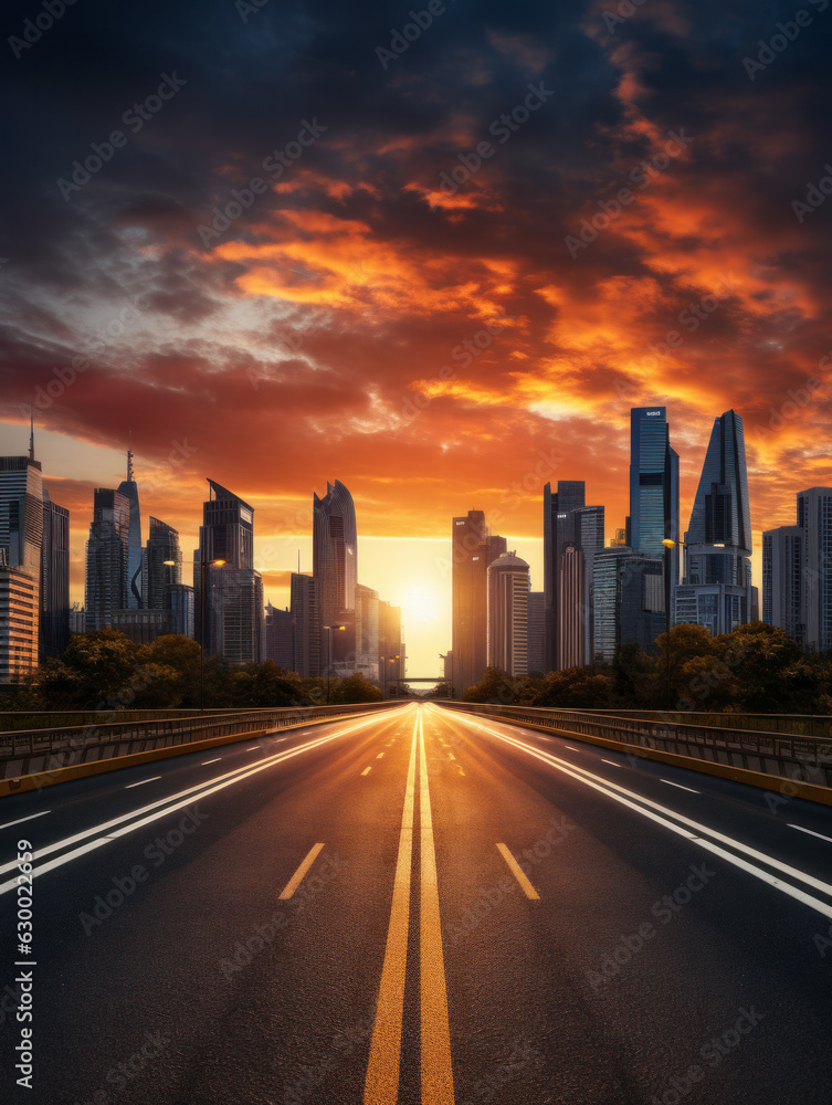 Fototapeta premium empty road with city background.