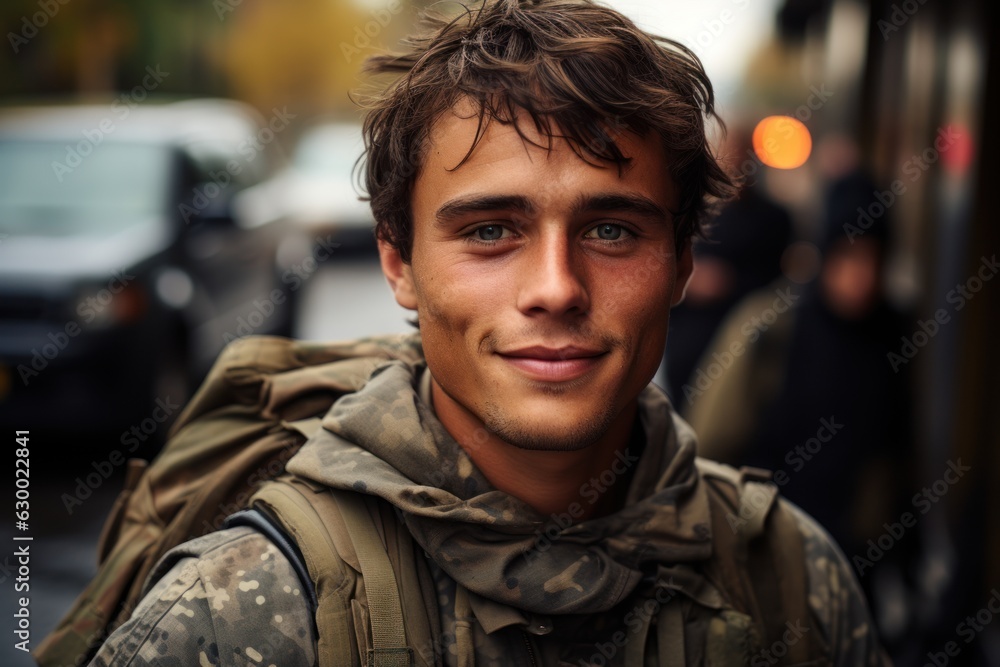 A happy young soldier returning home from the army A happy young soldier returning home from the army