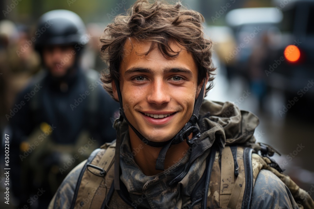 A happy young soldier returning home from the army A happy young soldier returning home from the army