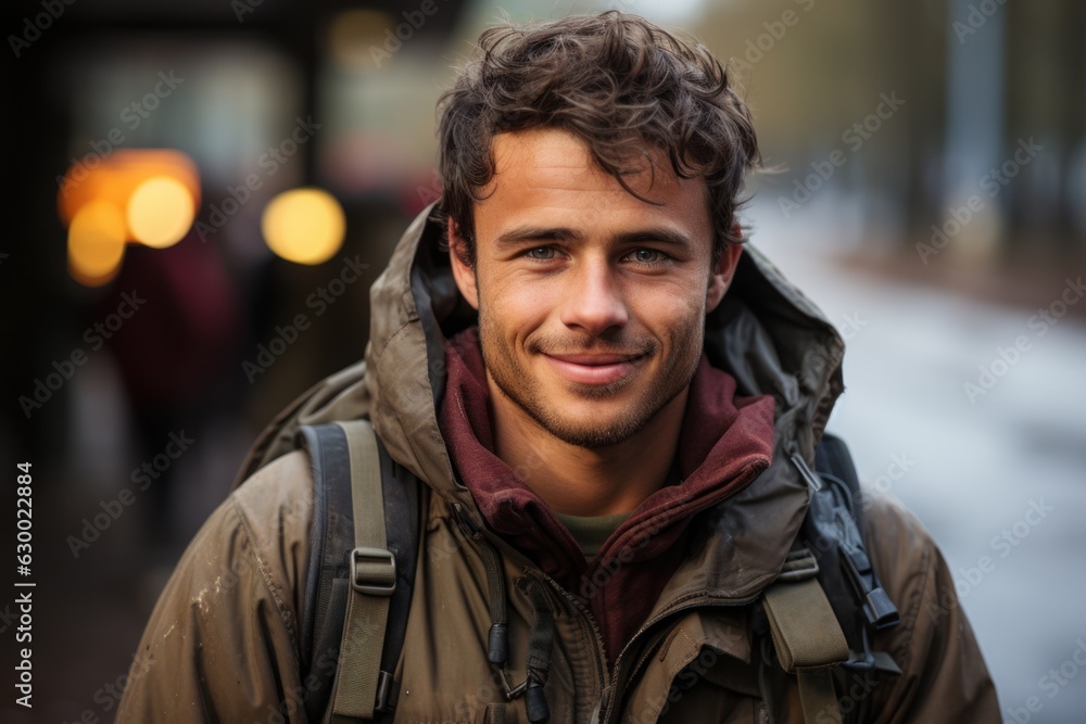 Fototapeta premium A happy young soldier returning home from the army