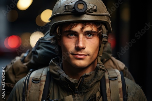 A happy young soldier returning home from the army