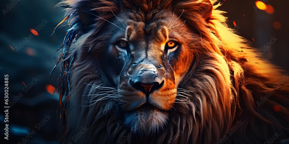 Naklejka premium Regal Roar: A Close-Up Lion Portrait