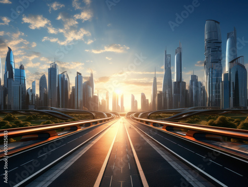 empty road with city background.