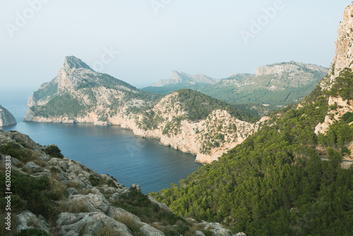 Fototapeta Naklejka Na Ścianę i Meble -  Hiking holidays Mallorca, Spain. Beautiful picture with landscape of Serra de Tramuntana mountains in the island of Majorca in Mediterranean sea. Paradise for bikers. Adventure travel.