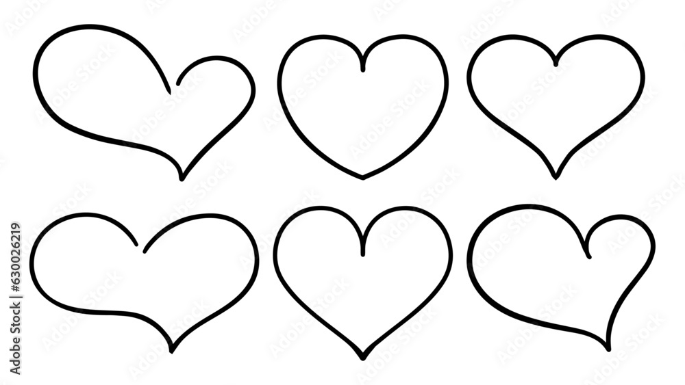 Set of Hand Drawn Beautiful Heart Shapes Vector - Comic Style Heart Shapes