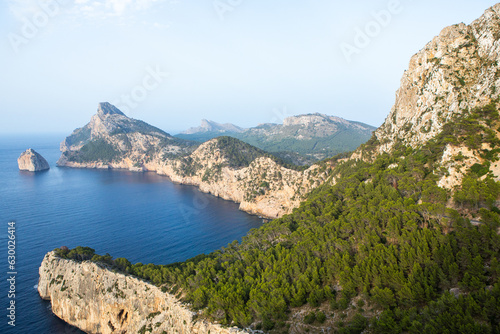 Hiking holidays Mallorca  Spain. Beautiful picture with landscape of Serra de Tramuntana mountains in the island of Majorca in Mediterranean sea. Paradise for bikers. Adventure travel.