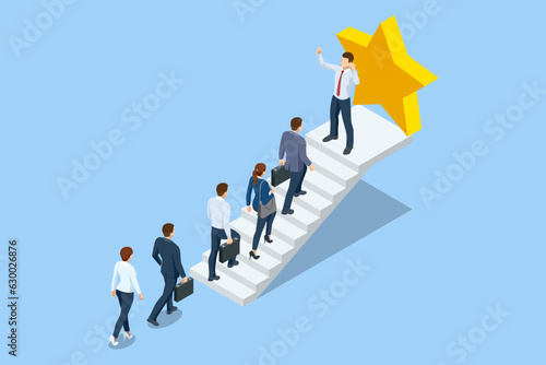 Isometric goal and target achievement concept. Hope to success in business, accomplishment or reaching business goal. Career growth, business success, profit