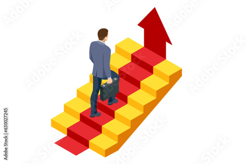 Isometric goal and target achievement concept. Hope to success in business, accomplishment or reaching business goal. Career growth, business success, profit