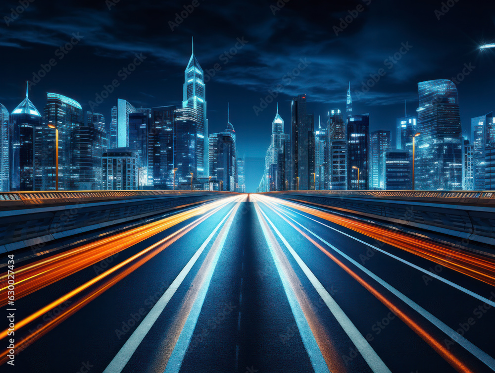 Fototapeta premium empty road with city background.