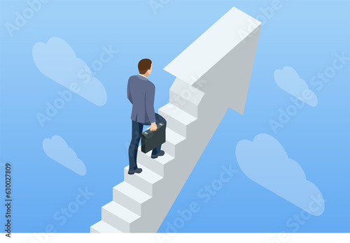 Isometric goal and target achievement concept. Hope to success in business, accomplishment or reaching business goal. Career growth, business success, profit