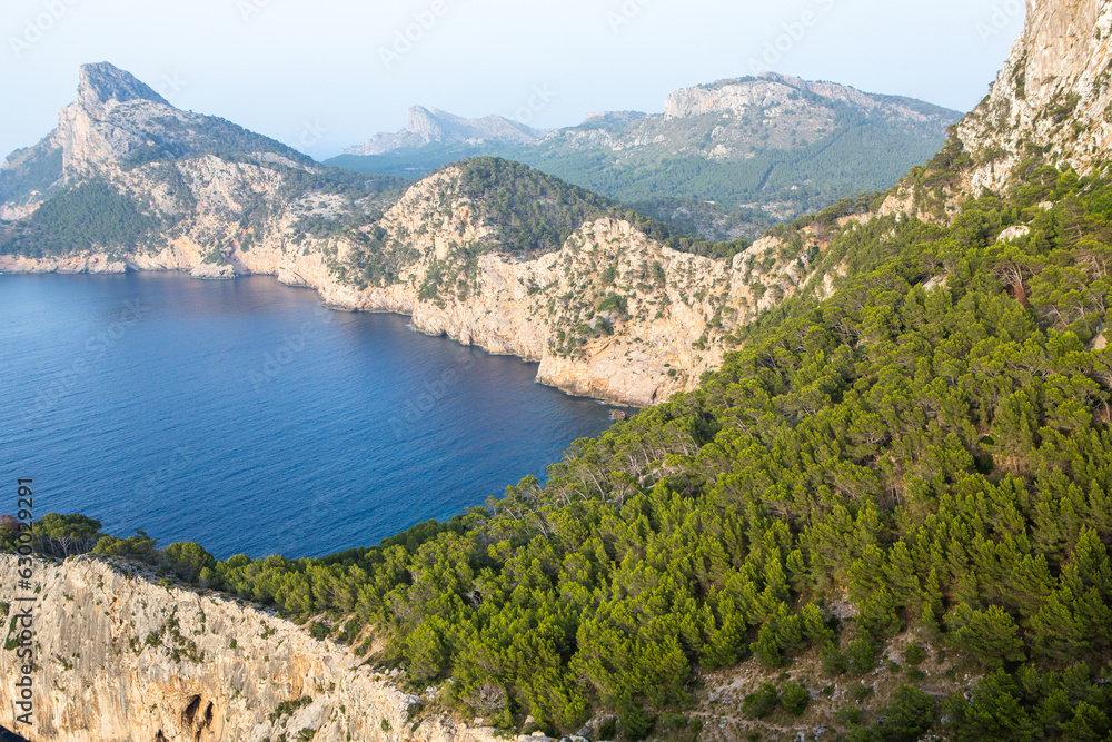 Hiking holidays Mallorca, Spain. Beautiful picture with landscape of Serra de Tramuntana mountains in the island of Majorca in Mediterranean sea. Paradise for bikers. Adventure travel.